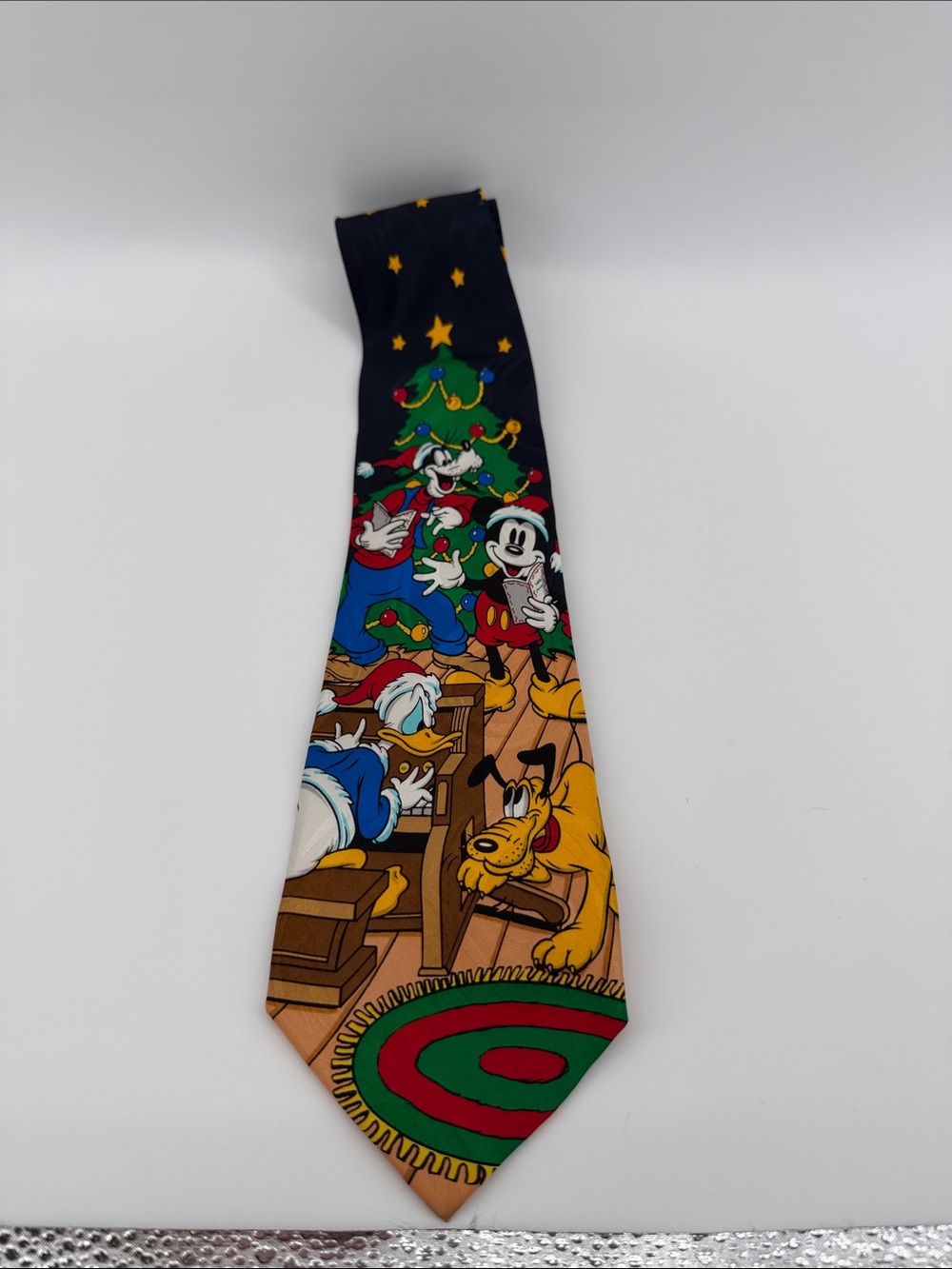 Disney VTG 90s Nostalgia Mickey Caroling Silk Navy Christmas Tie Corporatewhimsy